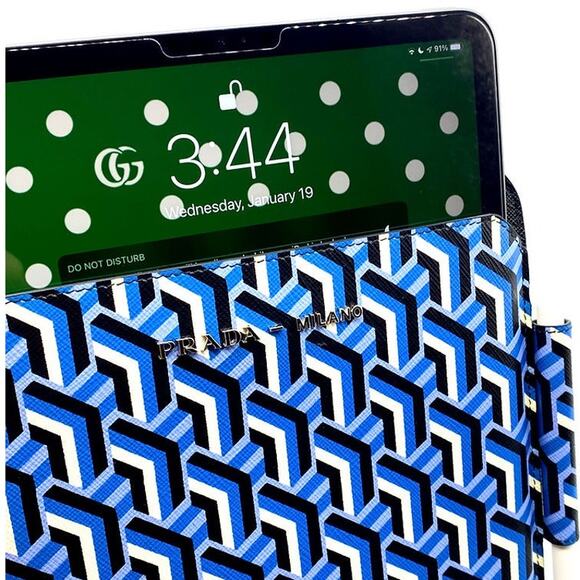 154. Prada Saffiano Leather Geometric Pattern iPad Case - Picture 5 of 14